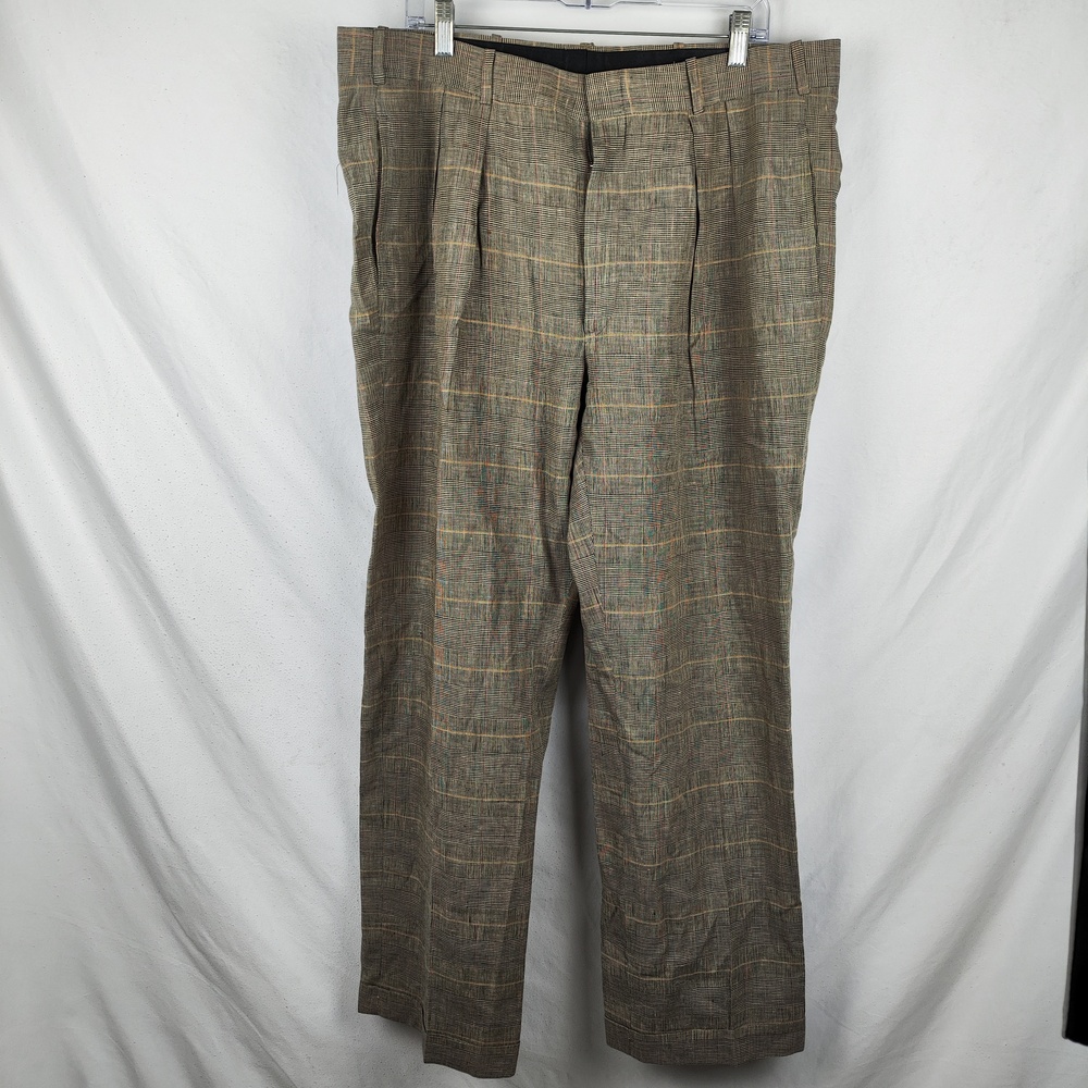 Brooks Brothers Dress Pants Mens 39x31 Brown Wool Plaid Pleated Classic Fit
